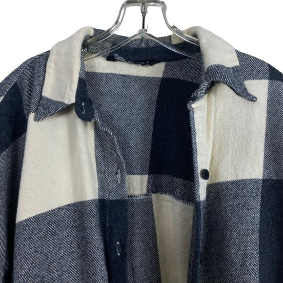 Zara Womens Plaid Flannel Shirt Long Sleeve Button Down Black White  Size Small - Picture 4 of 9